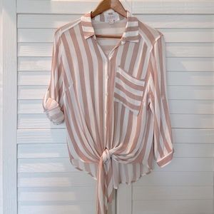 VIXBE Tie Front Button Down Blouse